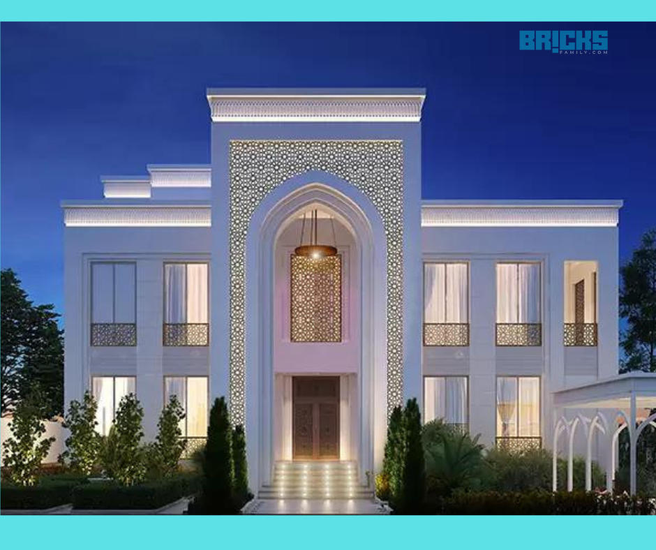 A modern Arabic bungalow design with intricate lattice work on the walls - simply stunning