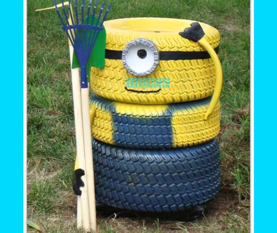 Trash bin with old tires