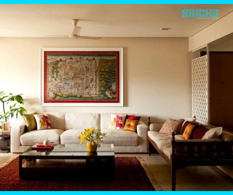 A contemporary living room part of home design plans as per Vastu