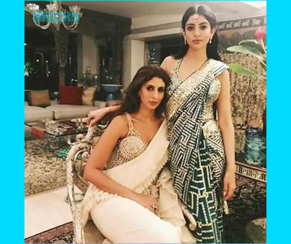 Shweta Nanda posing with daughter Navya Neveli Nanda in the living area of the Amitabh Bachchan house.