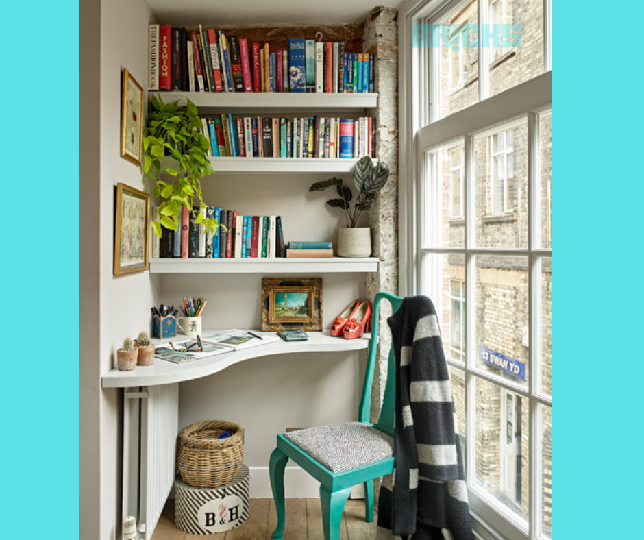 Balcony decor with book shelf 

