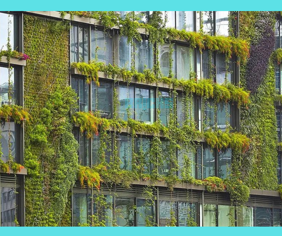 Environment friendly green buildings covered with plants