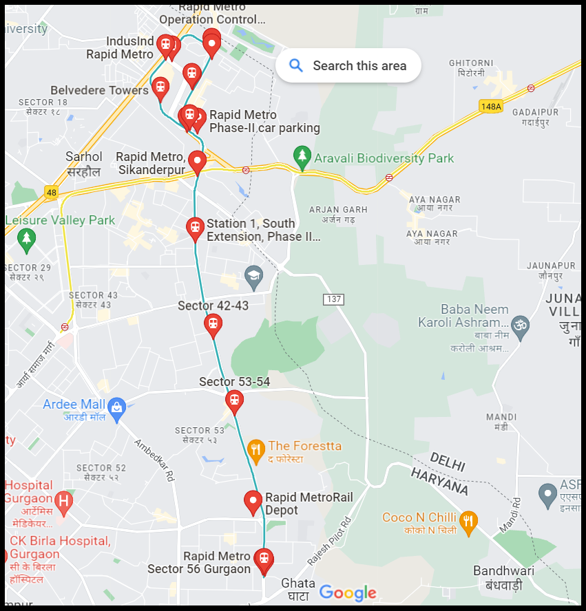 Rapid Metro Google Map