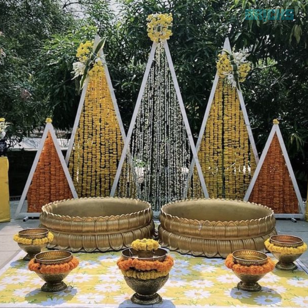 An inverted dome as part of your haldi decoration - simple and gorgeous! 