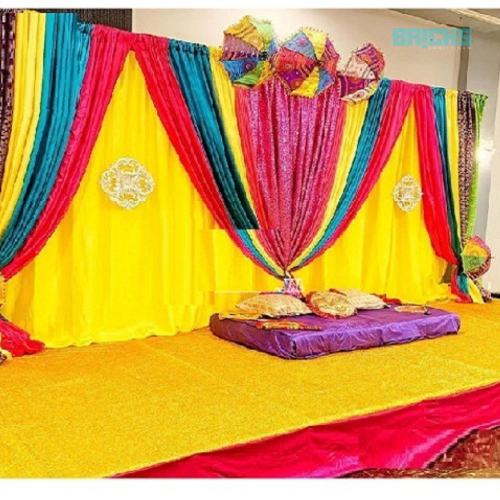 Low-cost Simple Haldi Decoration at home with Drapes