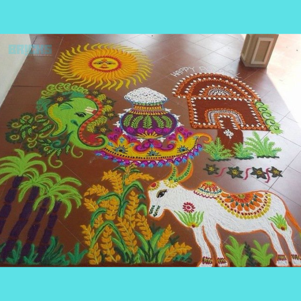Tamil pongal wishes at the entrance of a house in the form of kolam(Source: Pinterest.com)