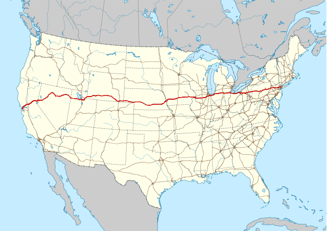 Map of Interstate-80 - tenth longest road in the world