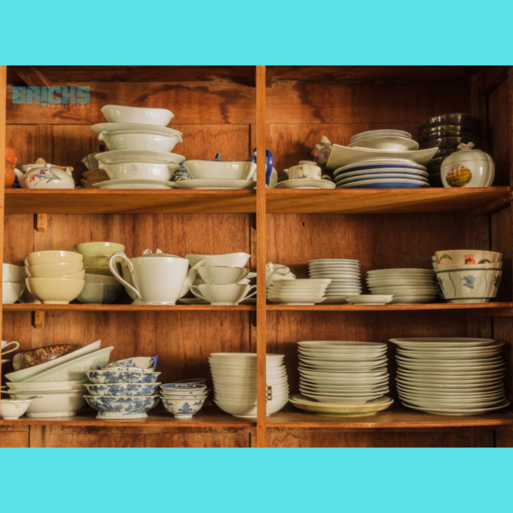 An elegant and chic crockery shelf in a feng shui kitchen