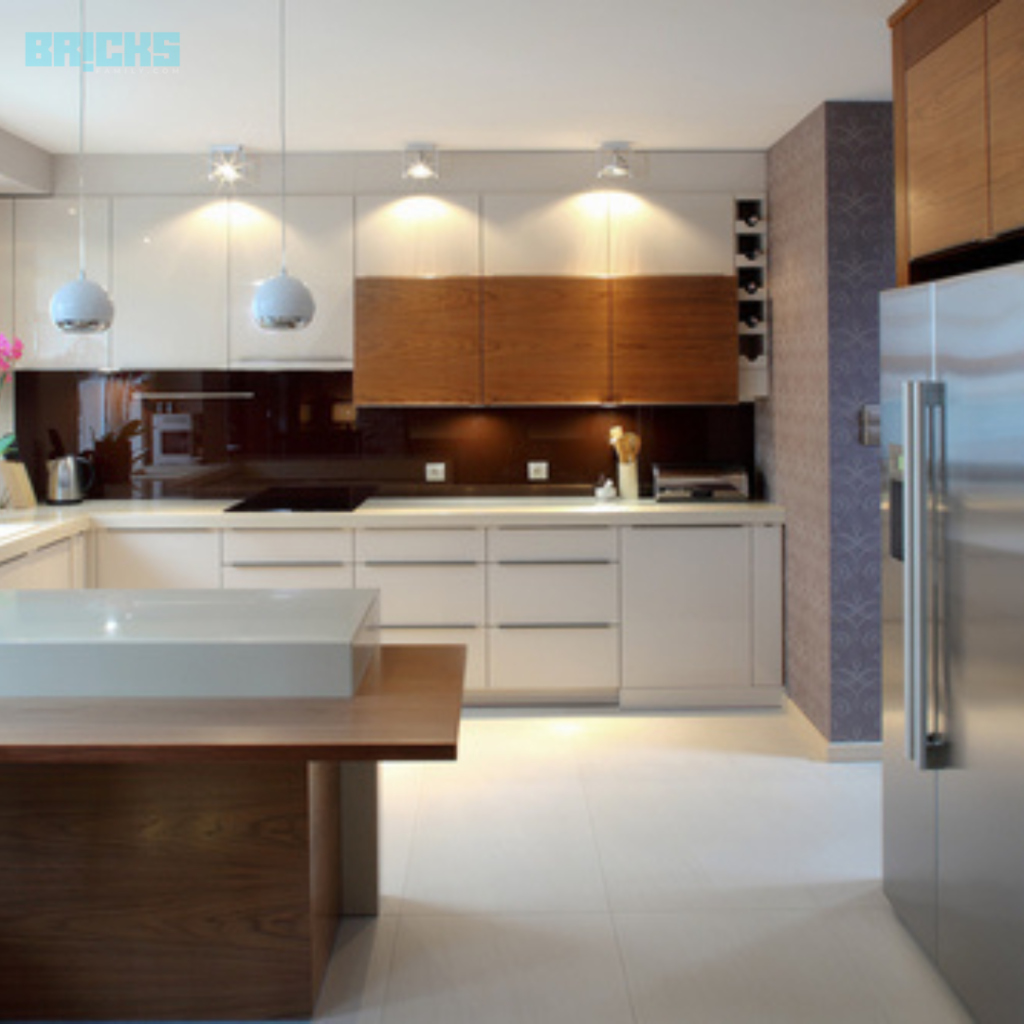 A stunning, modern kitchen with white and brown interiors in wood according to feng shui kitchen