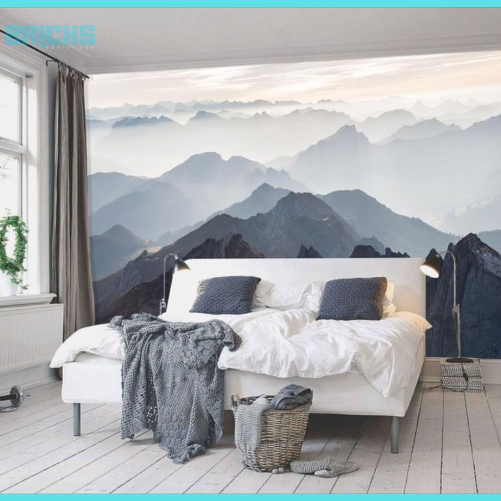 Mountain design on wallpaper helps block negative energy in the house