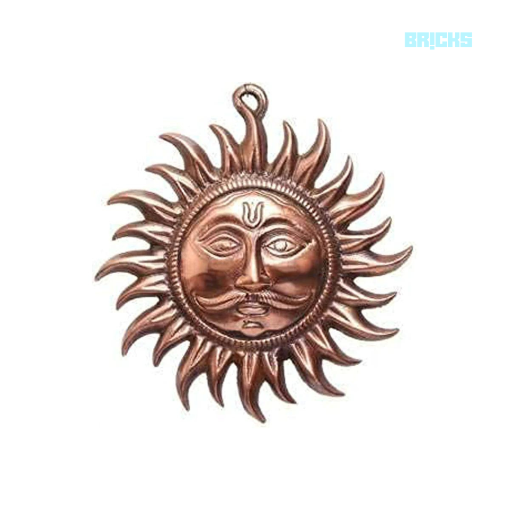 A close-up of the copper sun- a vastu symbol of power, fame and abundance