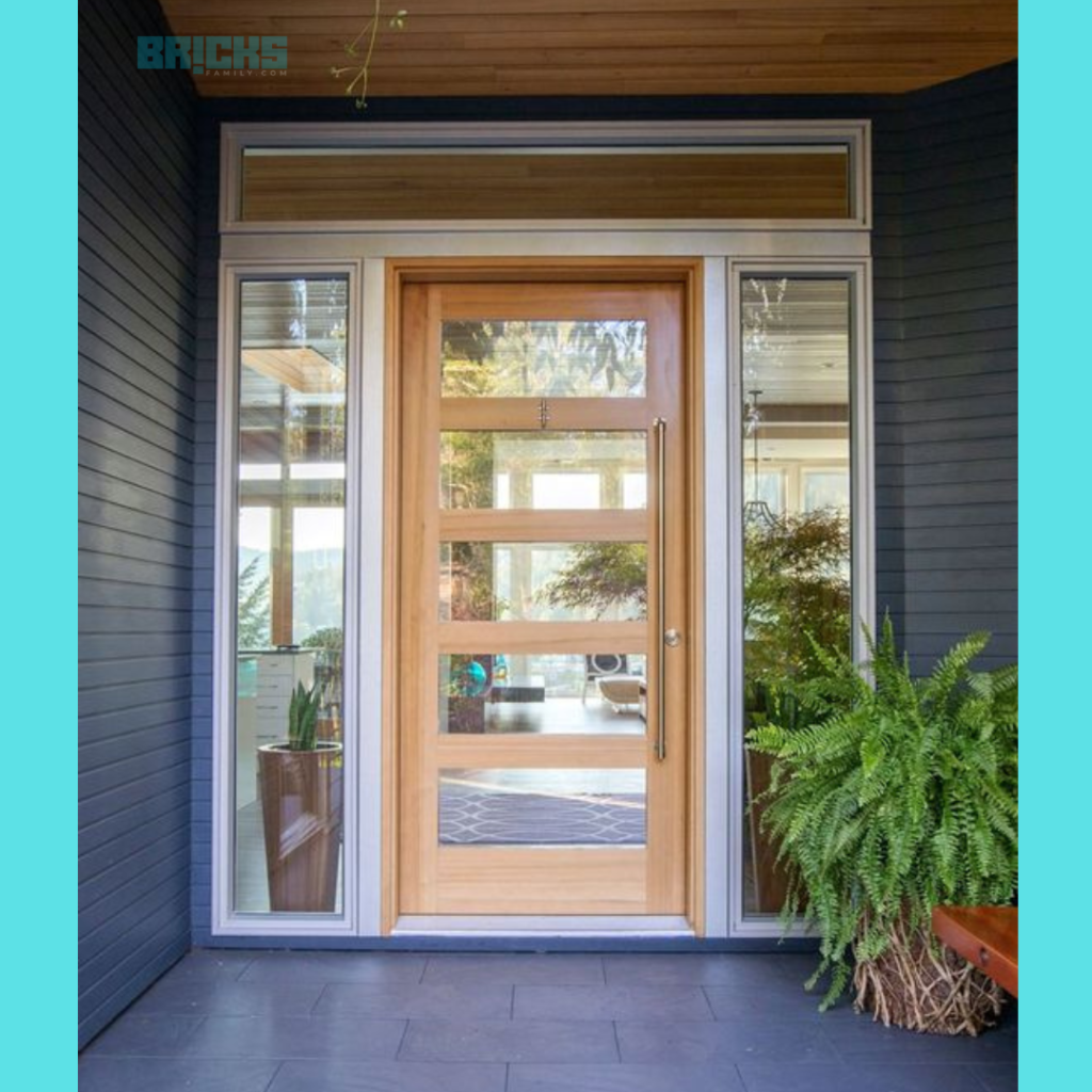 A luxurious bungalow entrance with a plant at the side
