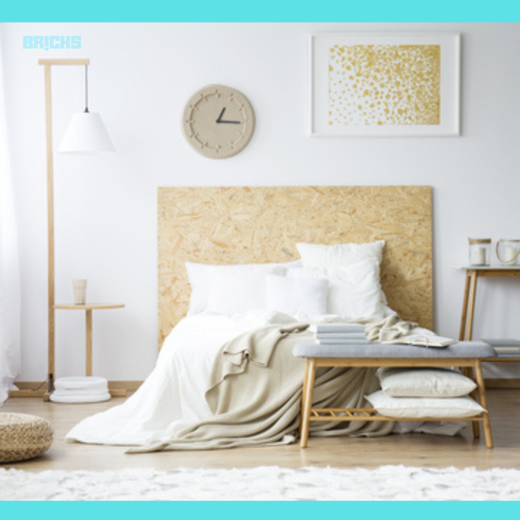 Beige bedroom with golden highlights