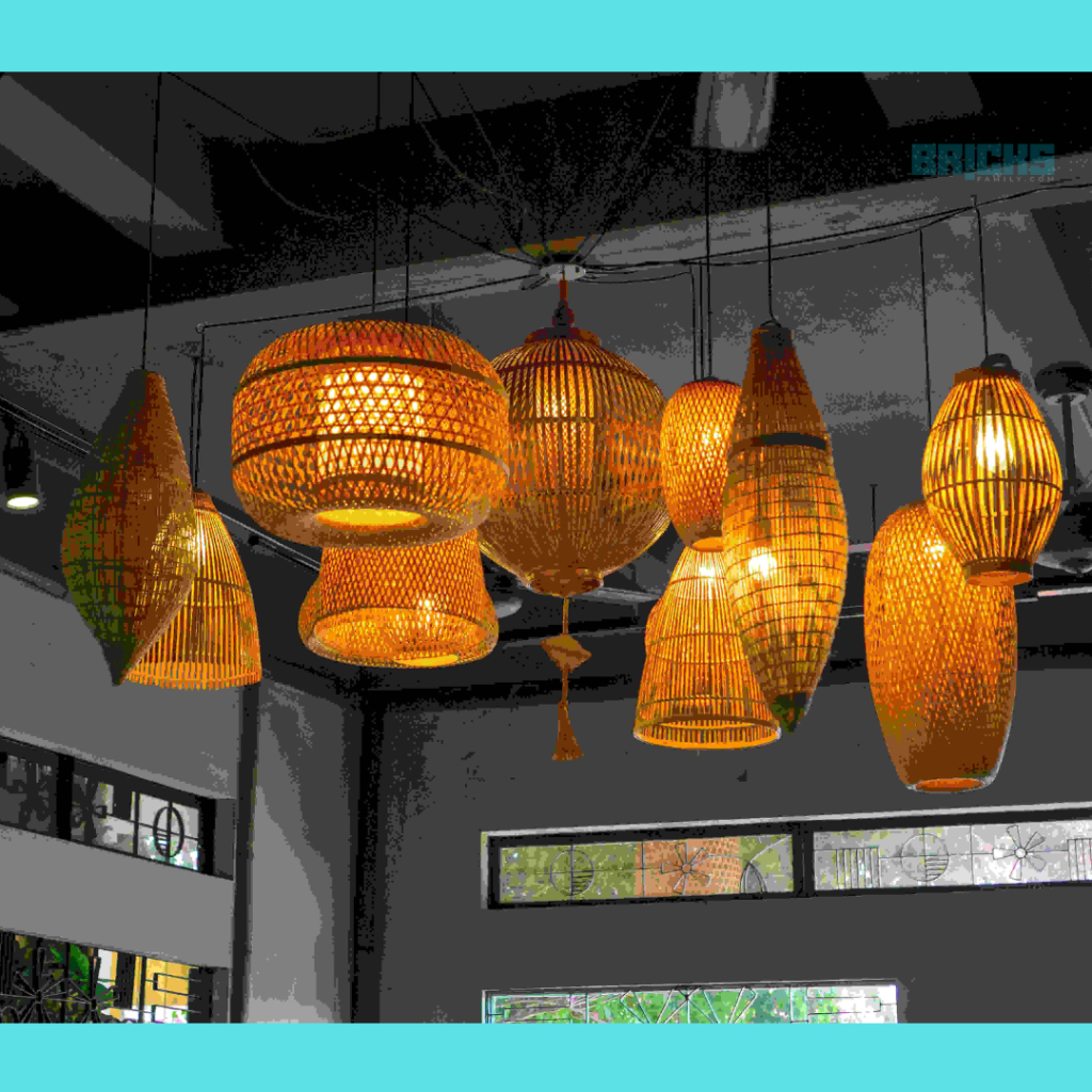 Hanging bamboo fixtures in a bamboo house design