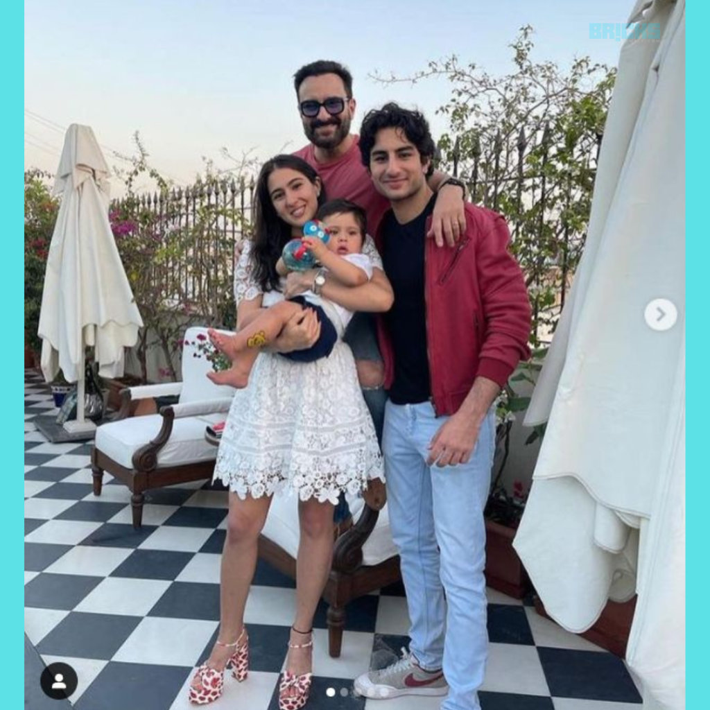 Saif Ali Khan with his kids Sara, Ibrahim, and Taimur at the terrace of the Kareena Kapoor house.