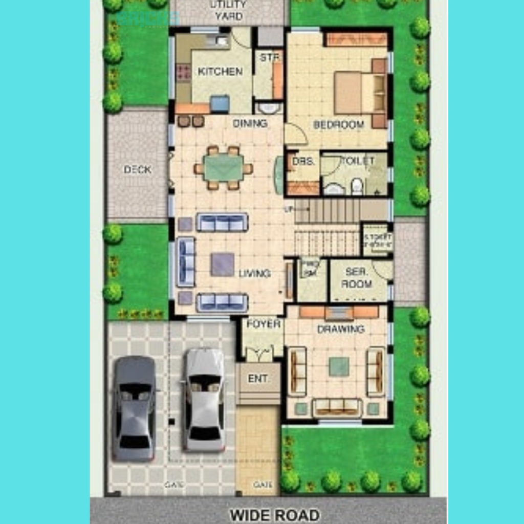 40x60 House Plan with Garden