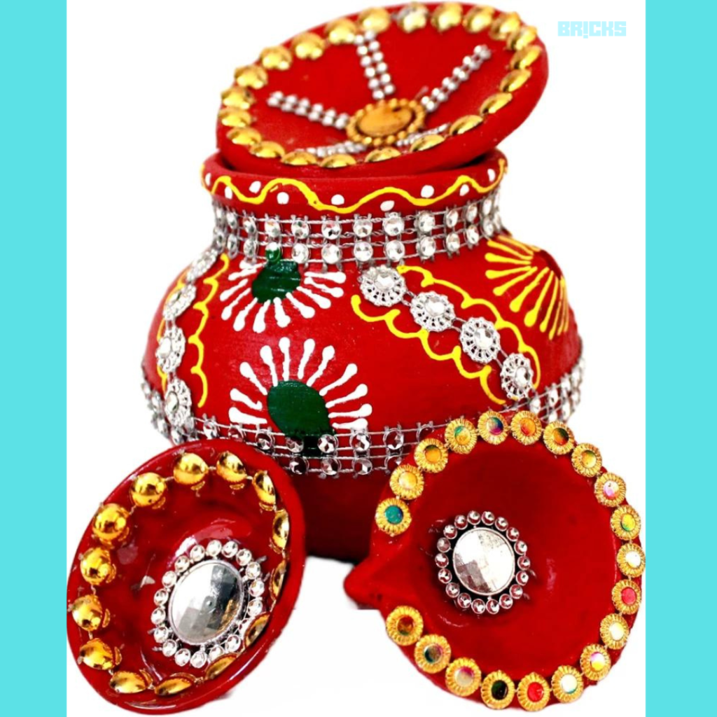 Clay diya karwa chauth decoration idea