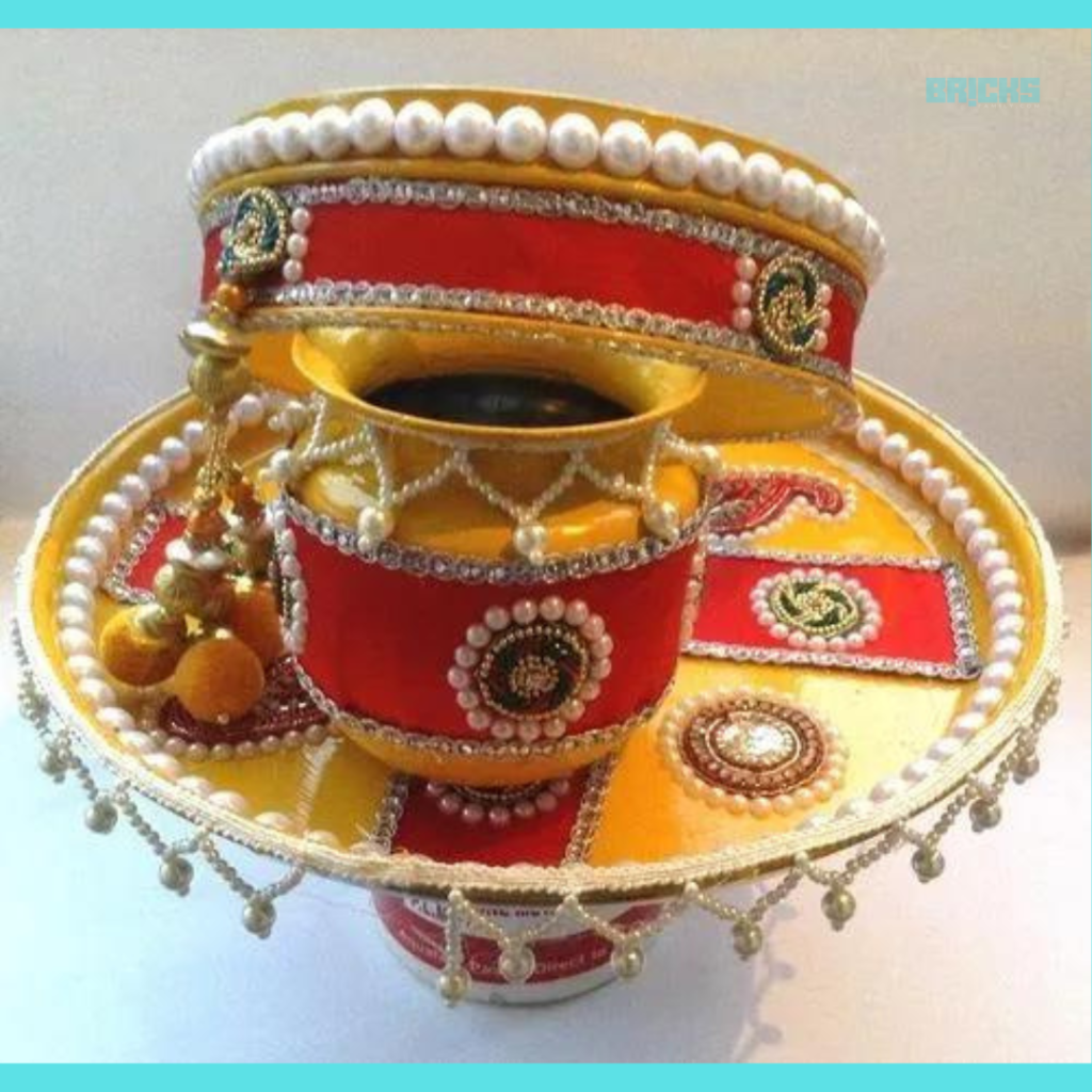 Karwa Chauth thali decoration ideas with lace & beads