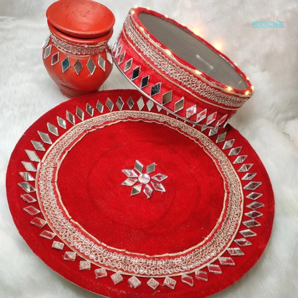 Karwa Chauth thali decoration ideas with mirrors