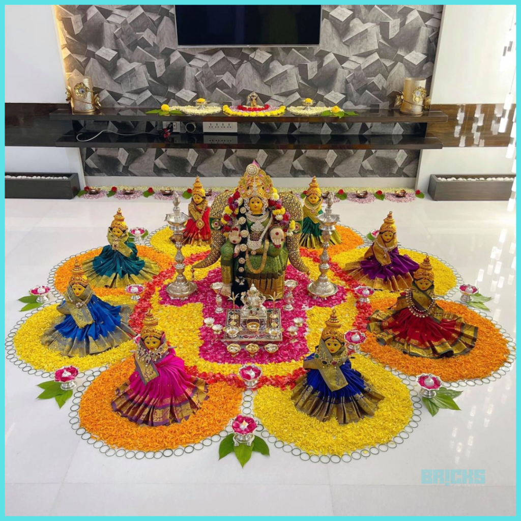 Navratri colors: Navratri decoration with flowers
