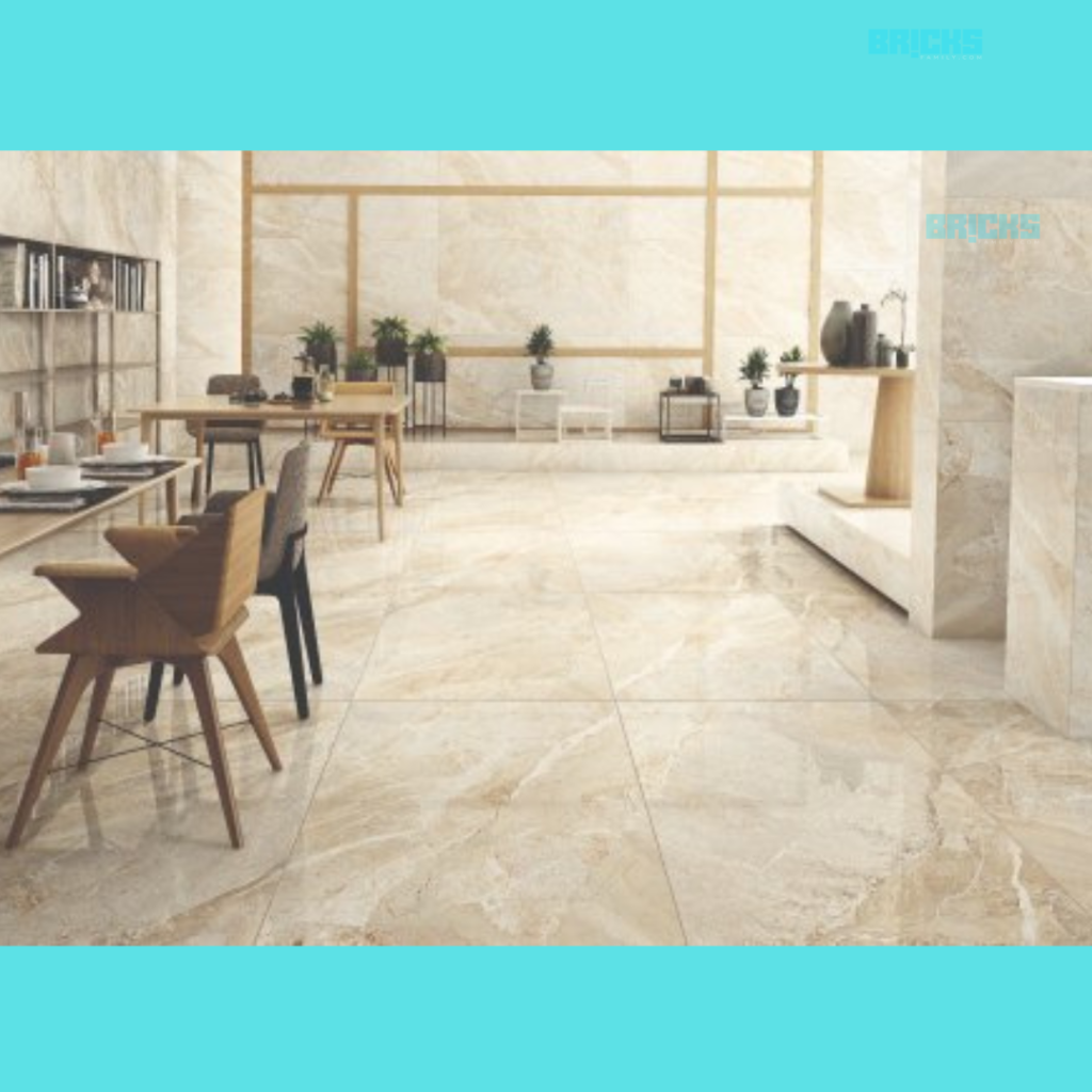 The cool tones of beige marble lend a relaxing vibe to living spaces