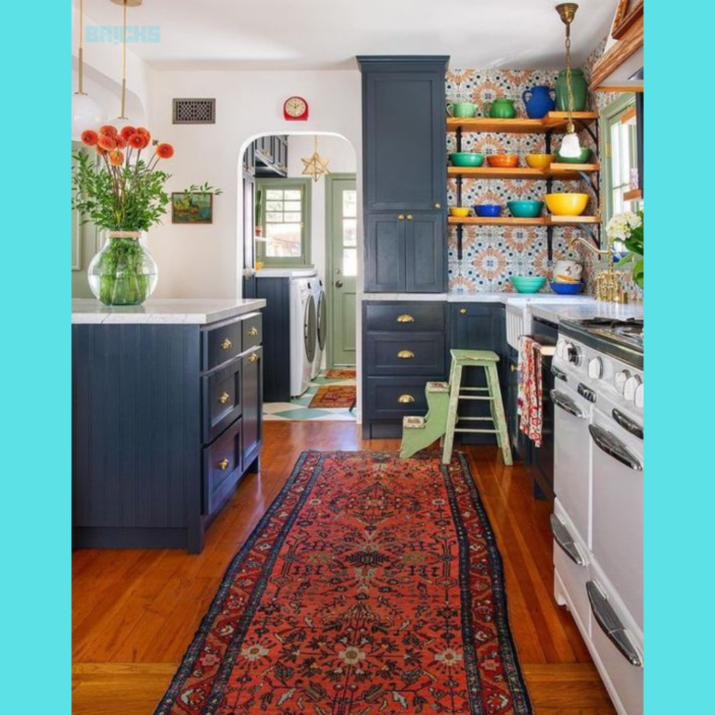 A patterned rug is an easy and budget-friendly way to beautify kitchen spaces