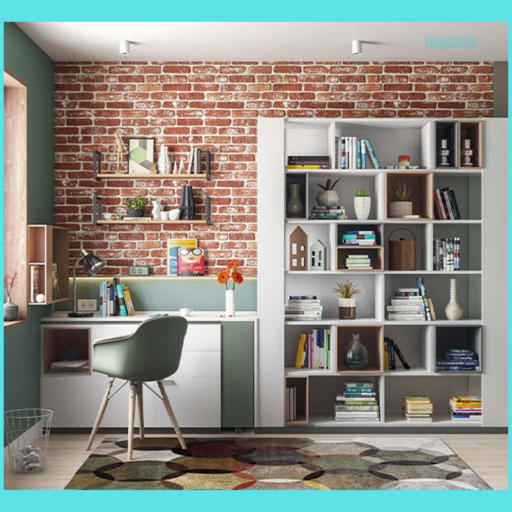 Study room design with bookshelves