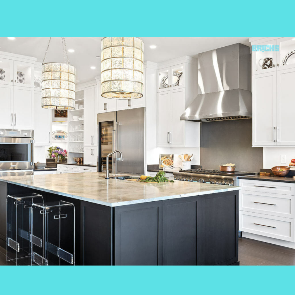 Black and white kitchen marble