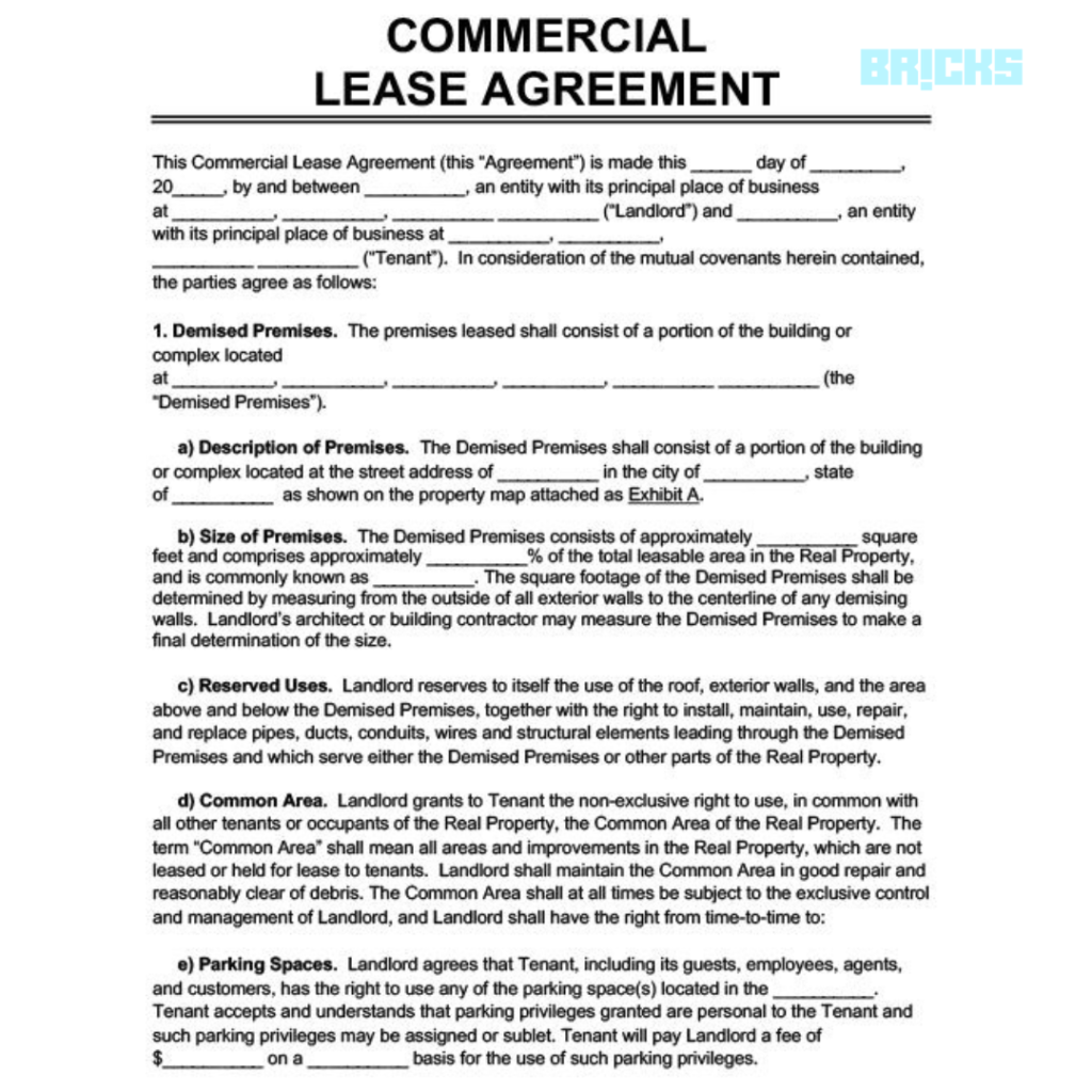 Format of Rent Agreement for Commercial Property