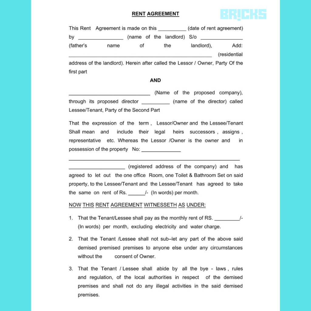 Format of Rent agreement for House