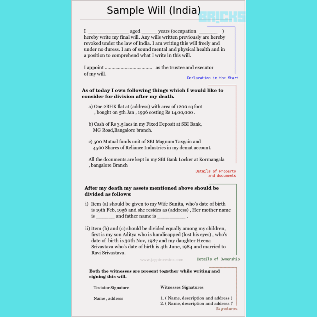 Format for a Simple Will in English 